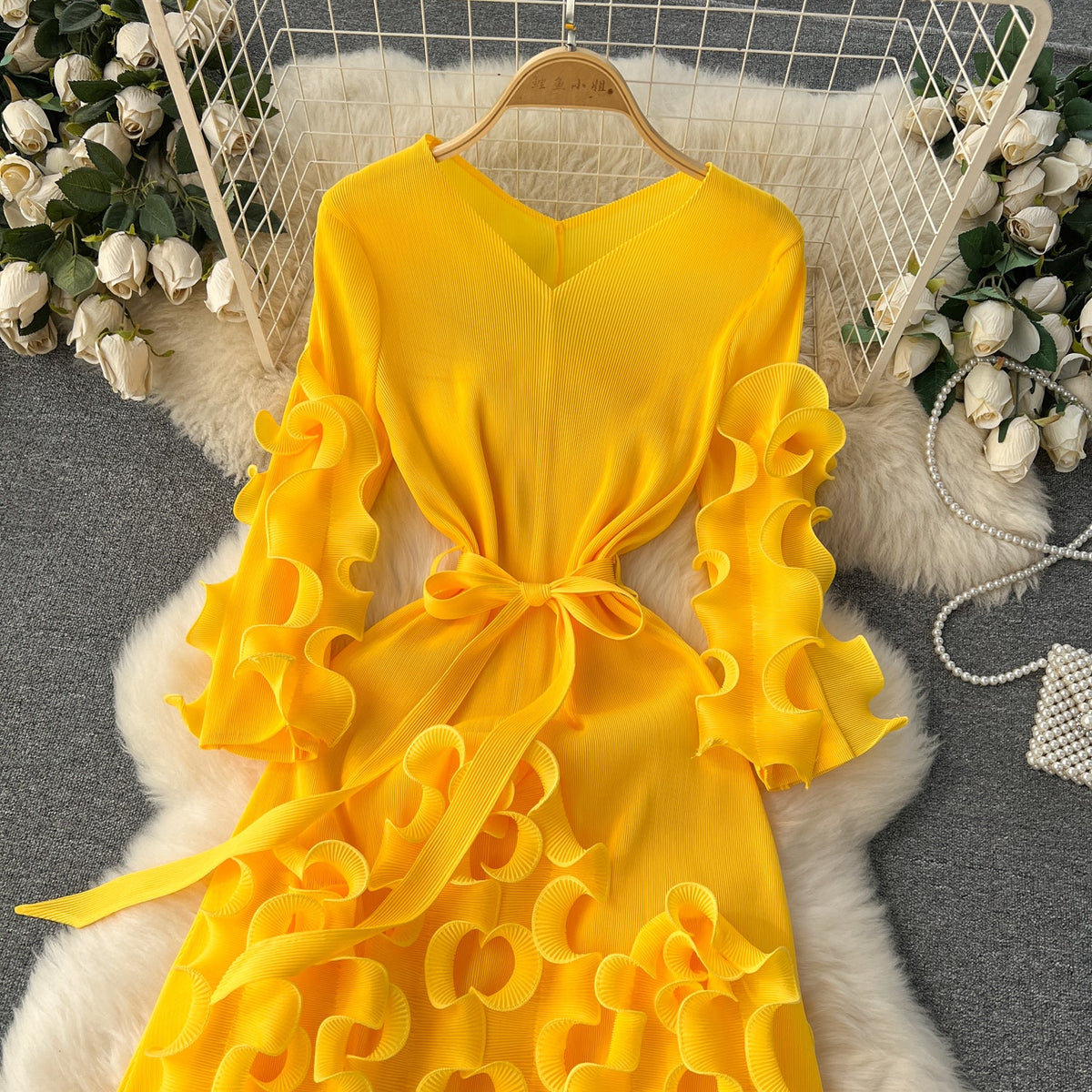 Irregular Design 3d Ruffled Dress