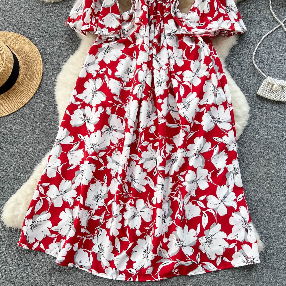 Off-shoulder Flared Sleeve Floral Dress
