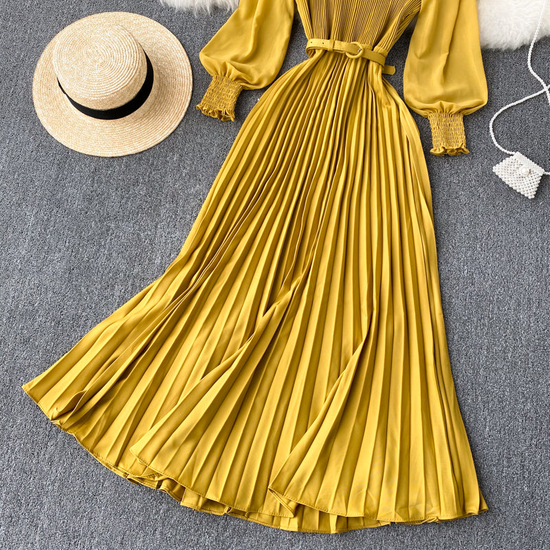 Pressed Pleated Waist Slimming Dress
