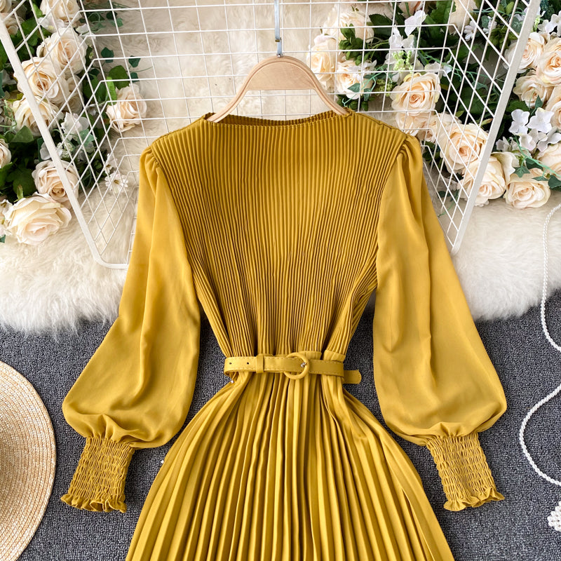 Pressed Pleated Waist Slimming Dress