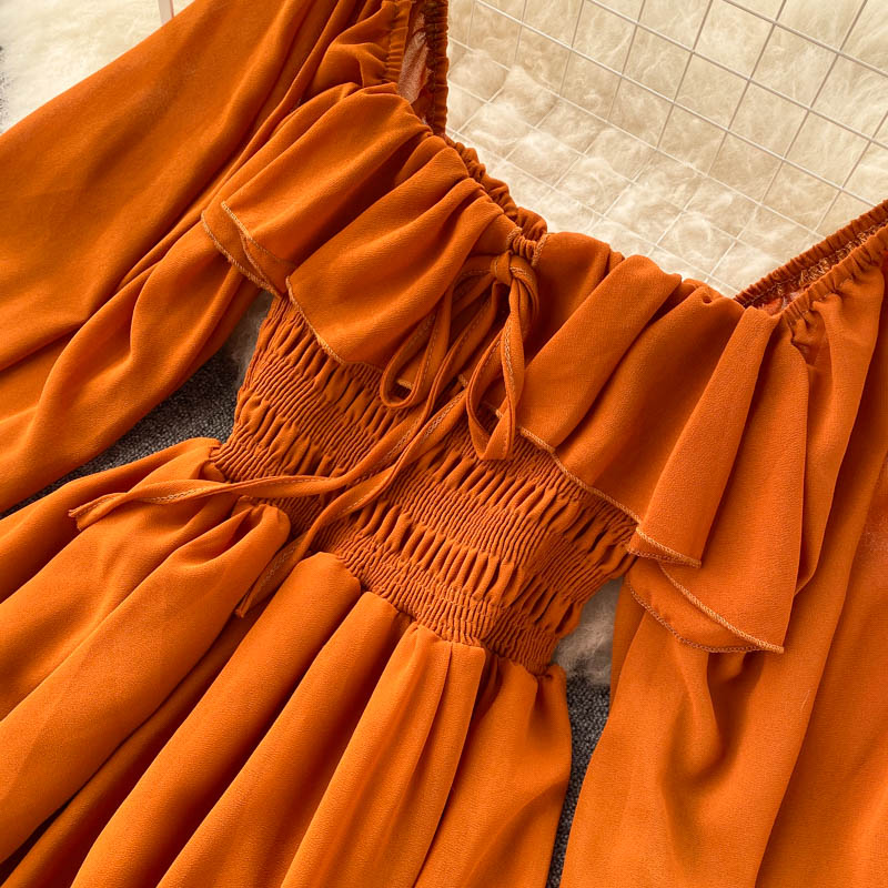 Şık Kabartmalı Kol Chiffon Elbise