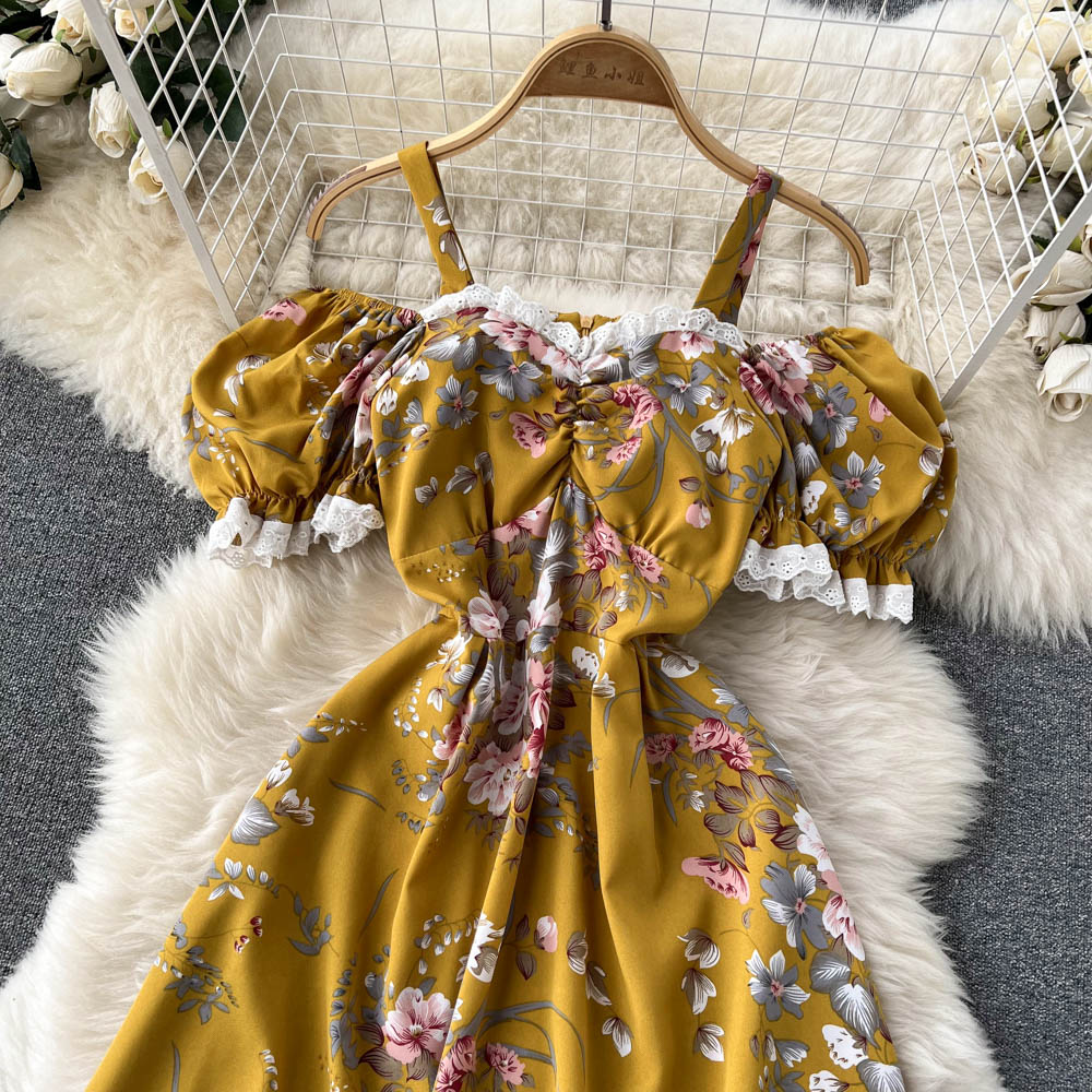 Off-shoulder Floral Printed A-line Dress