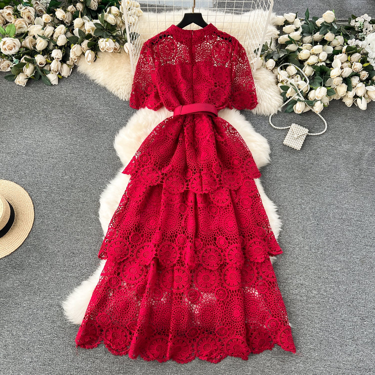 Delicate Hollowed Laec Cake Dress
