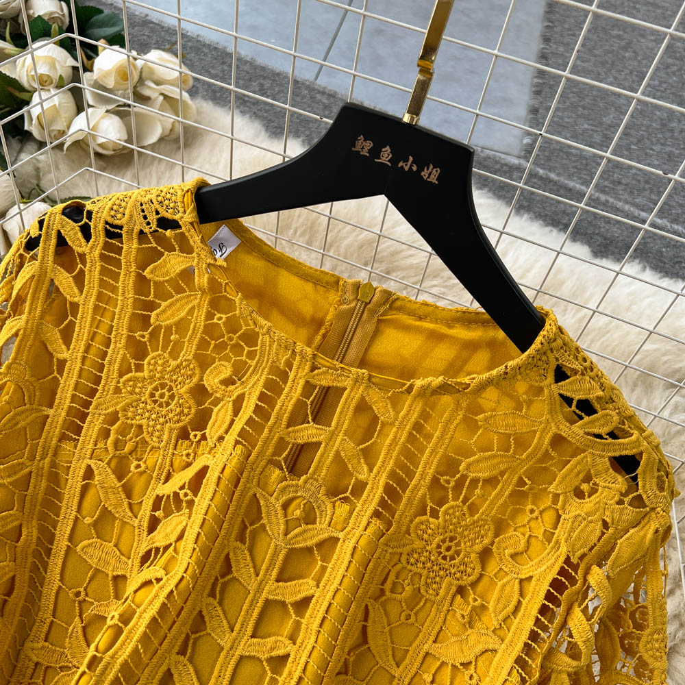 Hollowed Crochet Lace Solid Dress