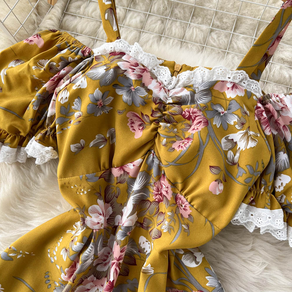 Off-shoulder Floral Printed A-line Dress