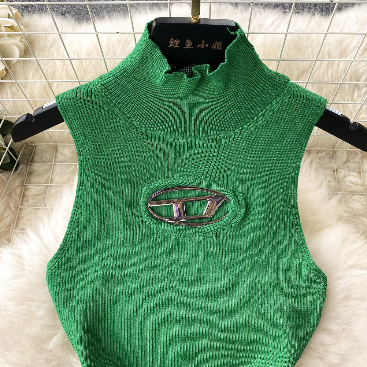 Hollowed Semi-turtleneck Slim Knitted Dress