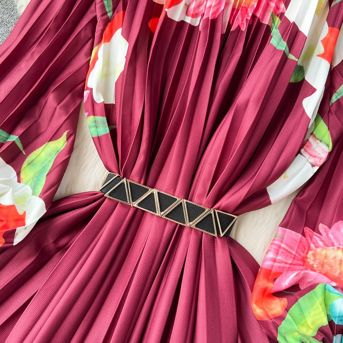 Courtly Flared Sleeve Floral Dress