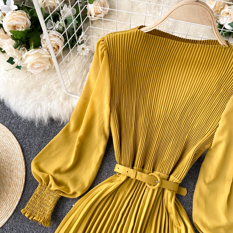 Pressed Pleated Waist Slimming Dress