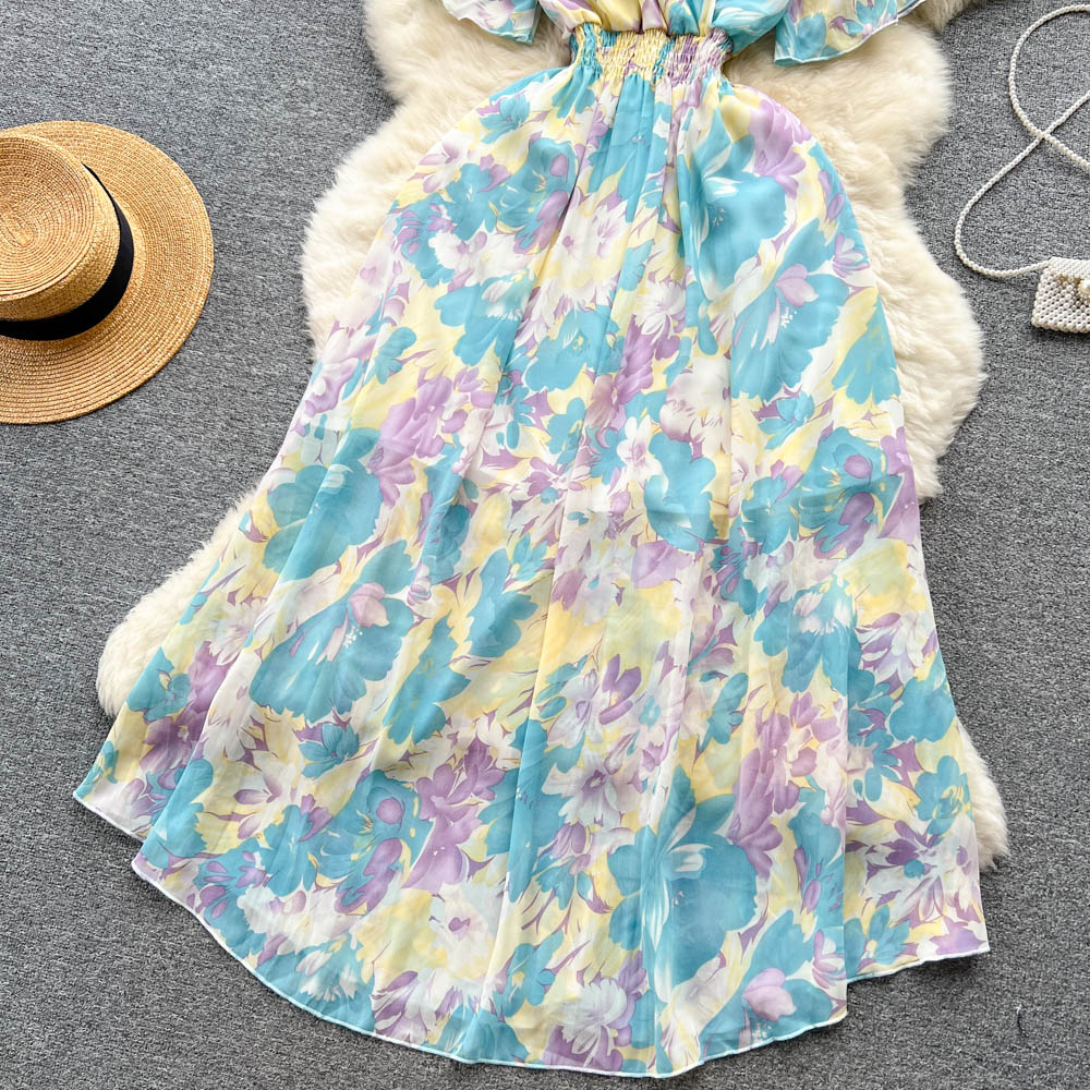 Oil Painting Floral Chiffon Dress
