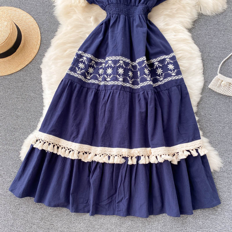 Ethnic Style Embroidered Tassel Dress