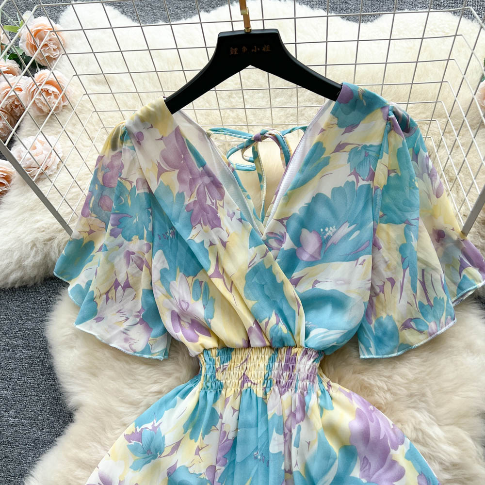 Oil Painting Floral Chiffon Dress