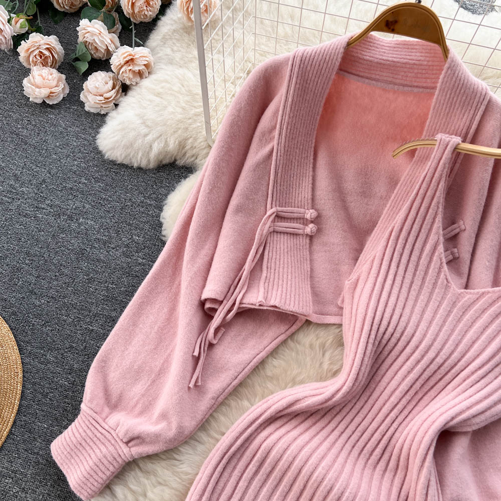 Cardigan Shawl&Halter Dress 2Pcs Set