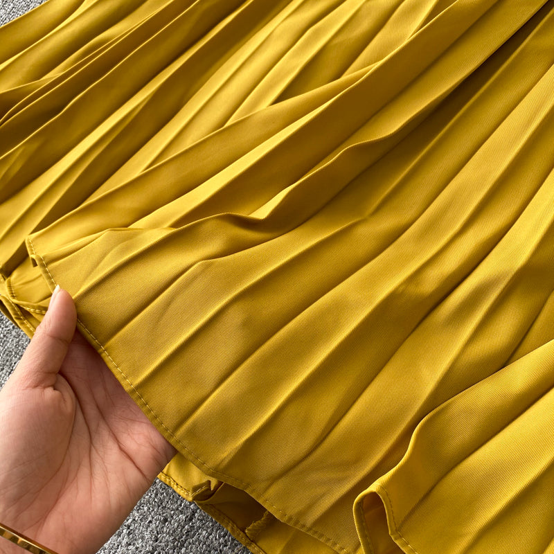 Pressed Pleated Waist Slimming Dress