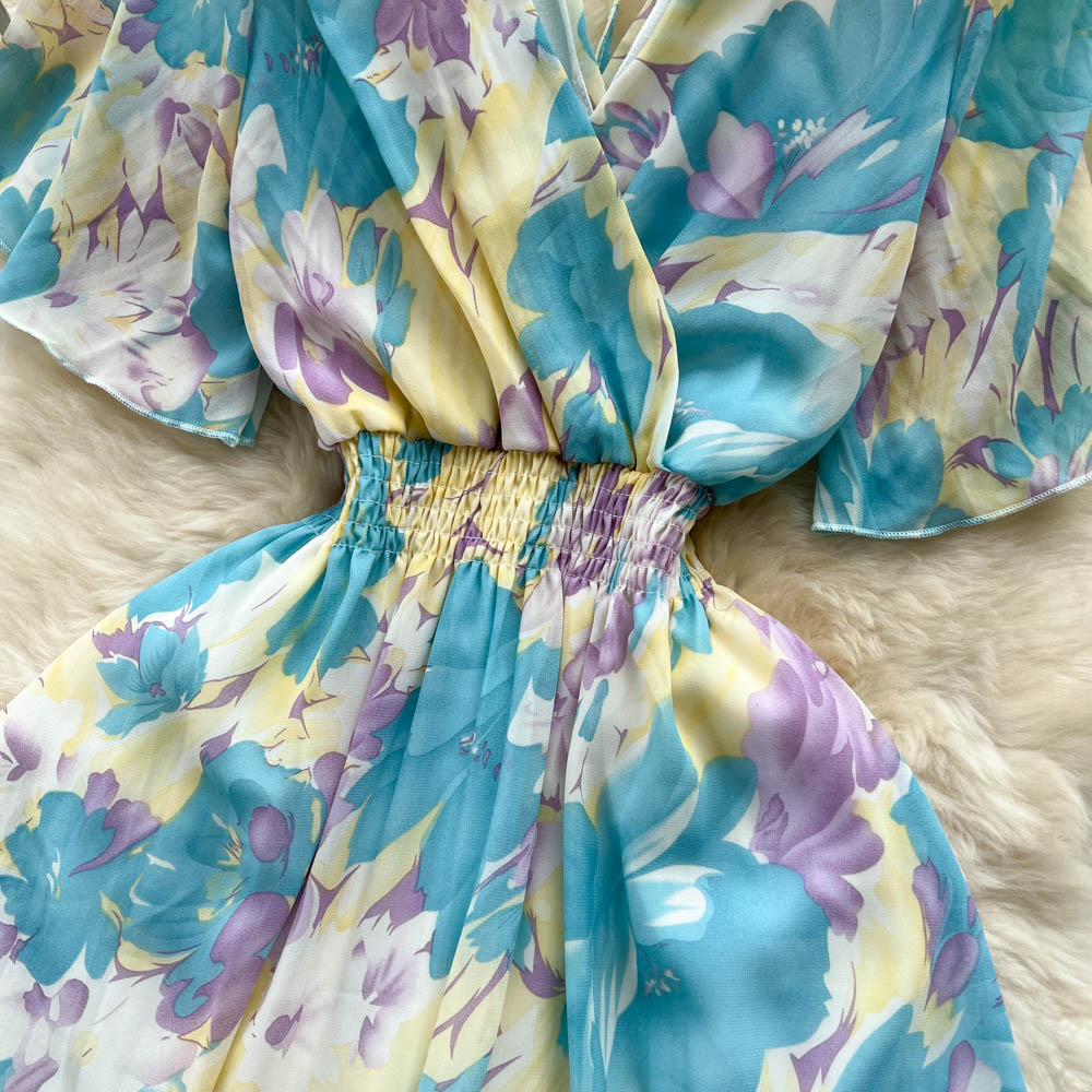Oil Painting Floral Chiffon Dress