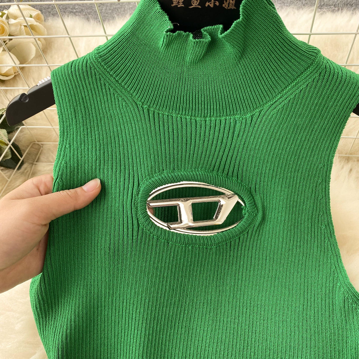 Hollowed Semi-turtleneck Slim Knitted Dress