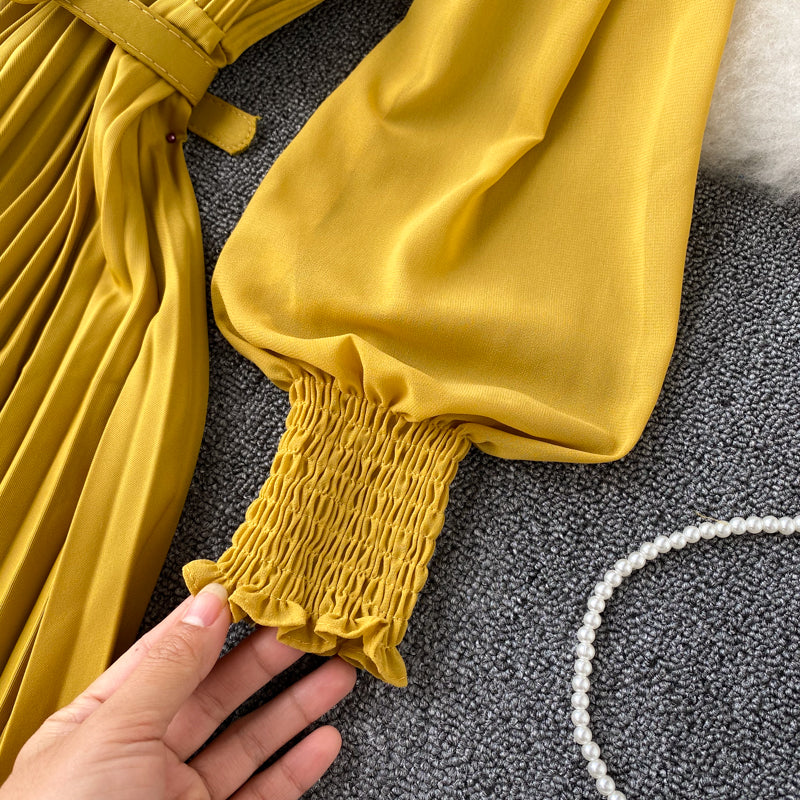 Pressed Pleated Waist Slimming Dress