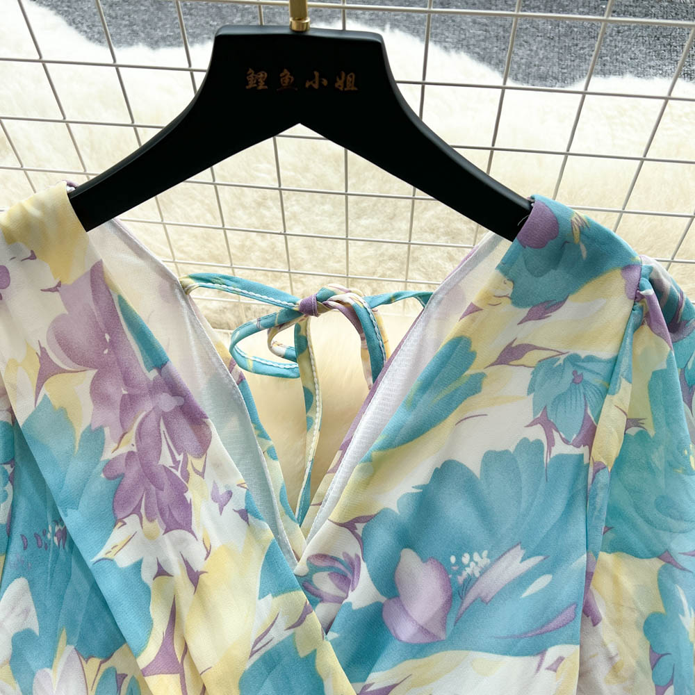 Oil Painting Floral Chiffon Dress