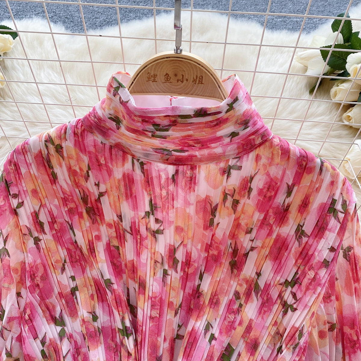 Flared Sleeve Floral Chiffon Dress