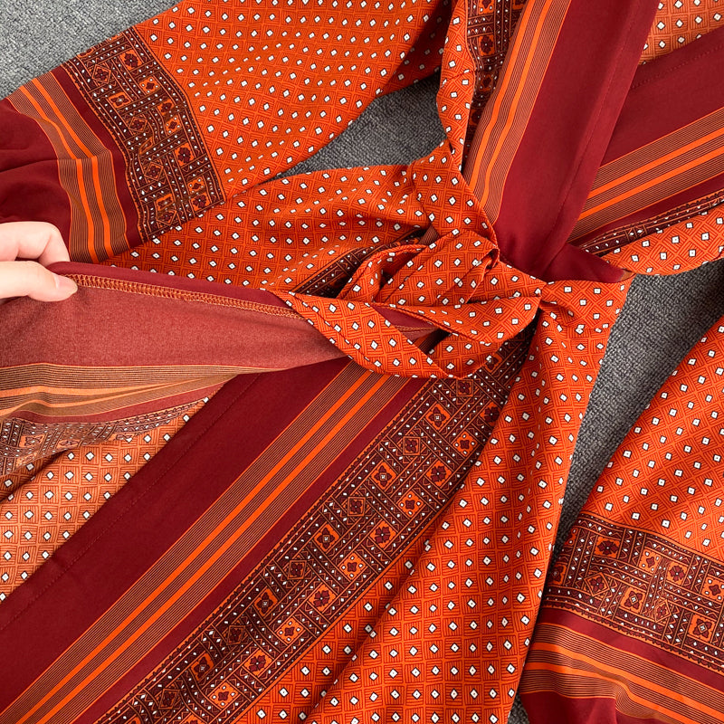 Printed Lace-up Maxi Dress
