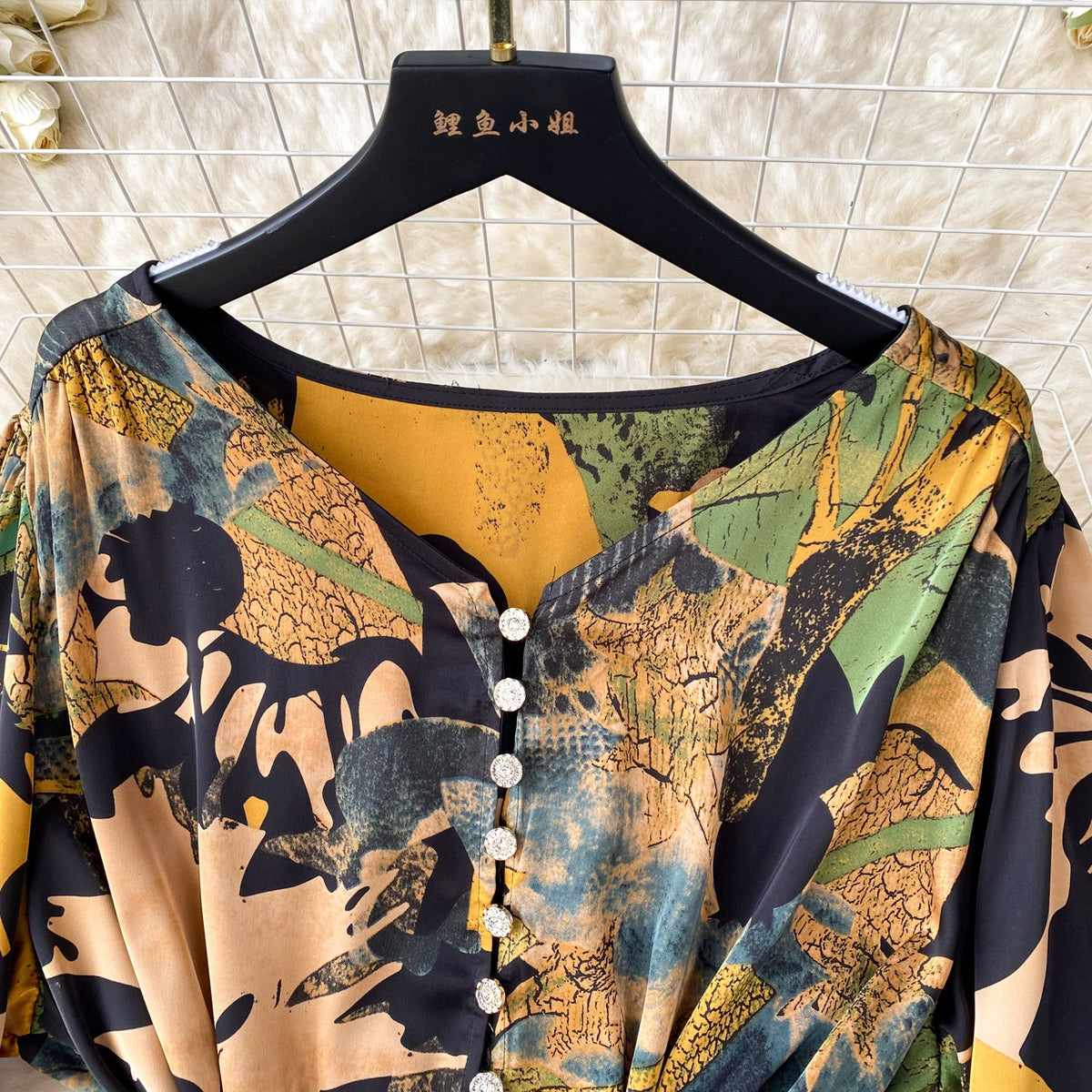 Elegant Lace-up Draped Printed Dress