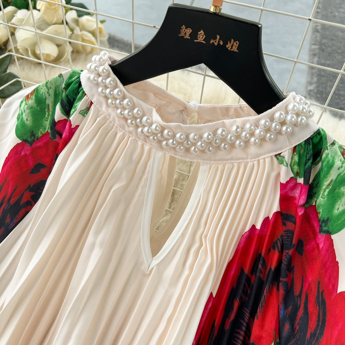 Elegant Beaded Floral Printed Dress
