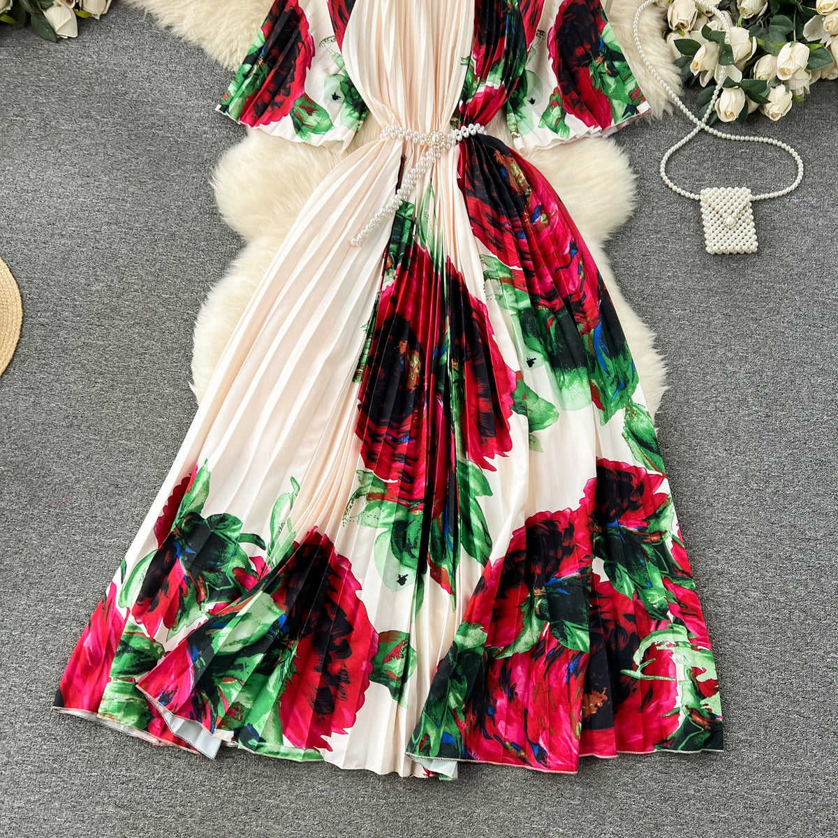 Elegant Beaded Floral Printed Dress