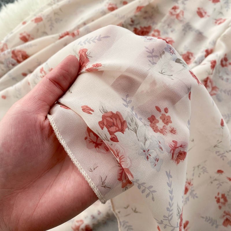 V-neck Slim Chiffon Floral Dress