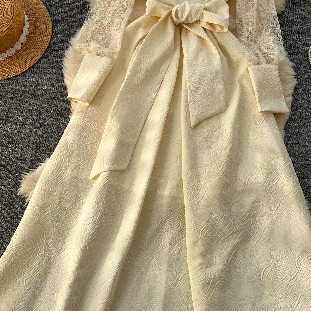 Vintage Polo Collar Embroidered Shirt Dress