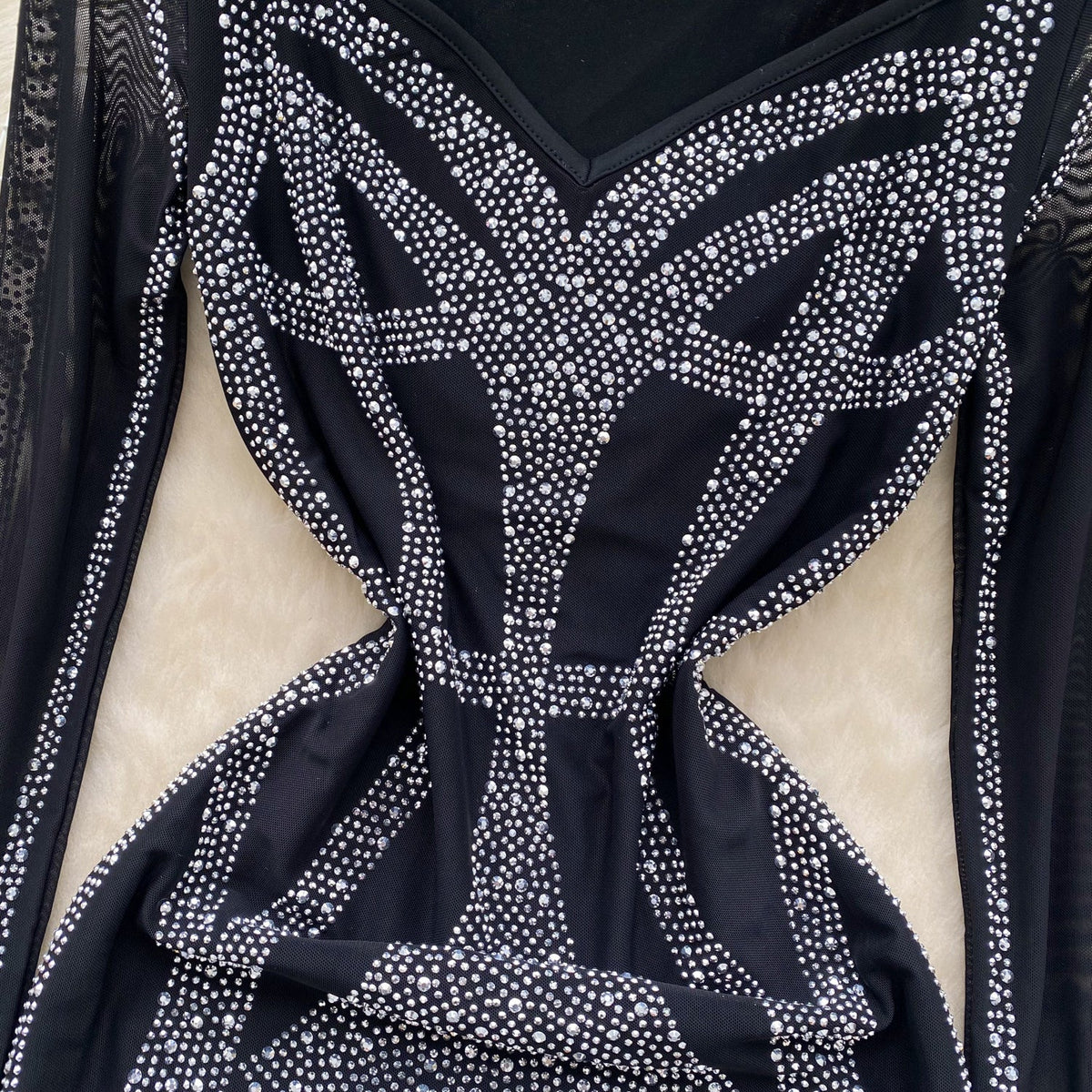 Vintage Rhinestone Studded Black Dress