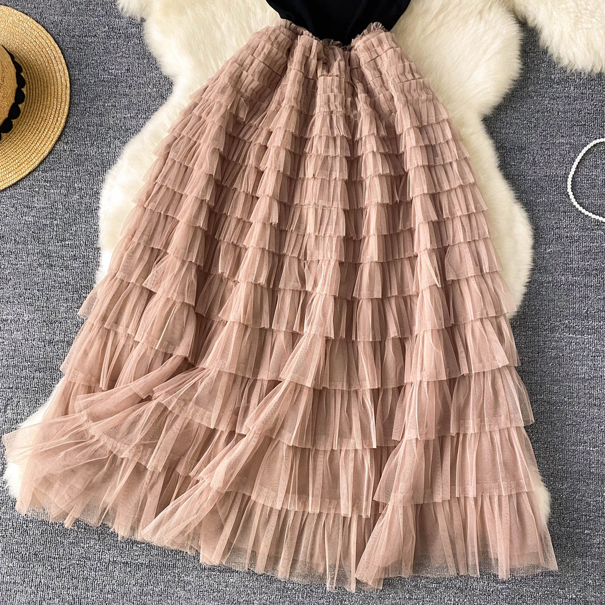 High-end Layered Mesh Patchwork Dress