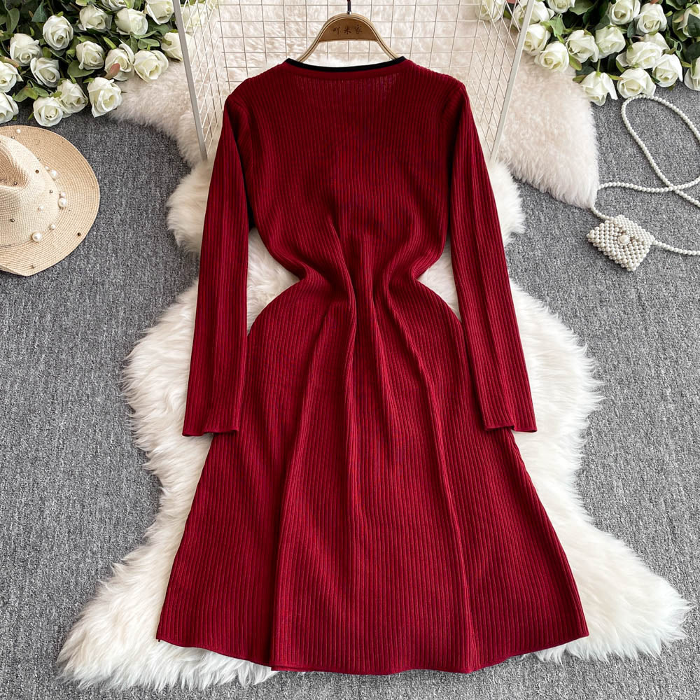 Beaded Color Blocking Knitted Dress