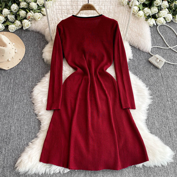Beaded Color Blocking Knitted Dress