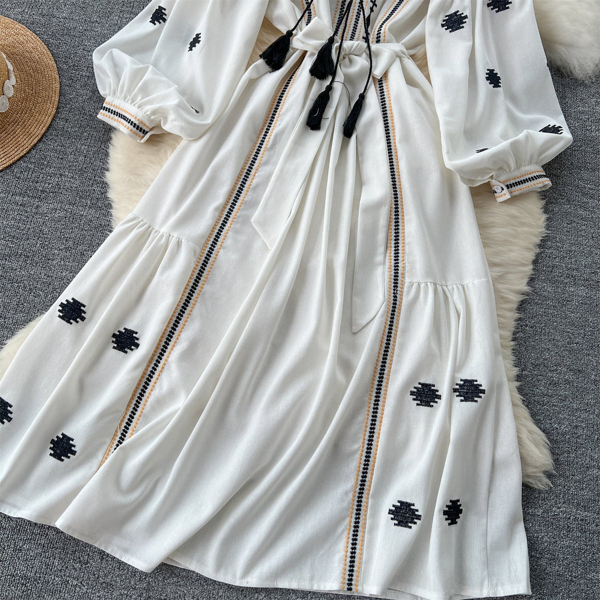 Niche Flared Sleeve Embroidered Dress