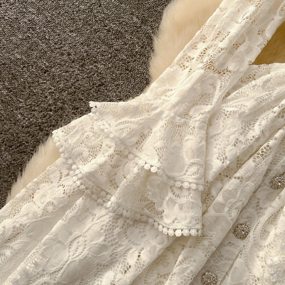 Elegant Embroidered Lace Shirt Dress