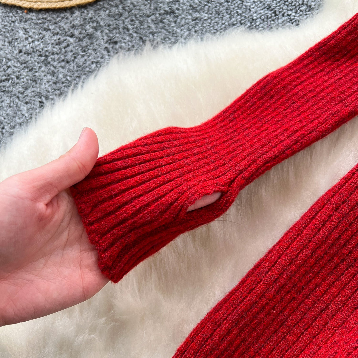 Lace-up Hollowed Red Knitted Dress