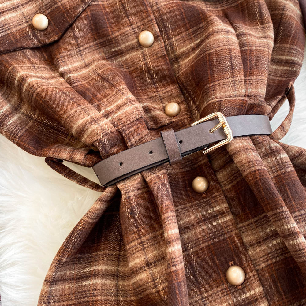 Turtleneck Sweater&Plaid Dress 2Pcs