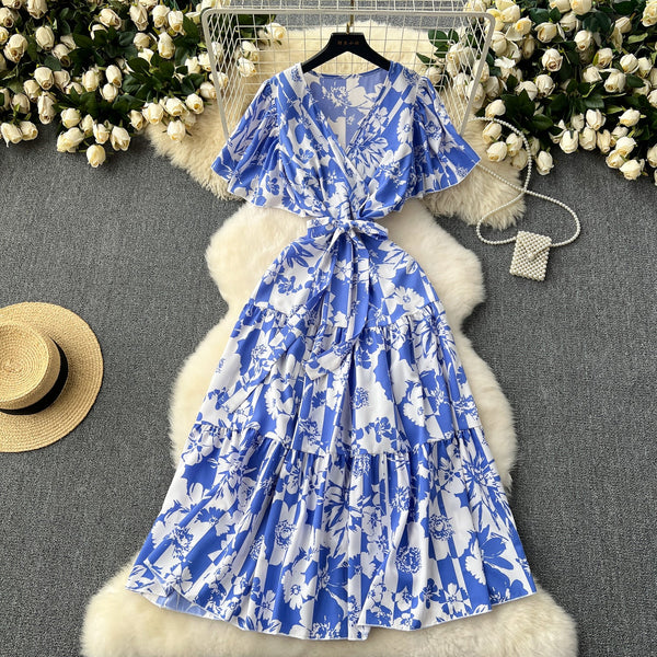 Vintage Ruffled Floral Chiffon Dress