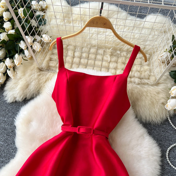 Delicate Solid Color Puffy Slip Dress