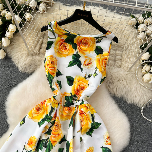 Round Collar Sleeveless Floral Dress