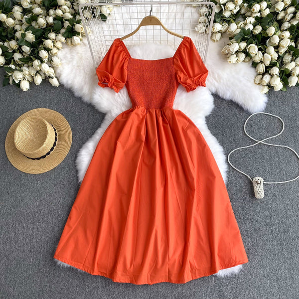 Mori Solid Color Waist-slimming Puffy Dress