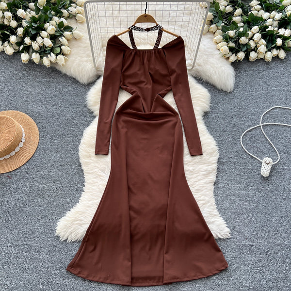 Beaded Cross Halter Party Dress