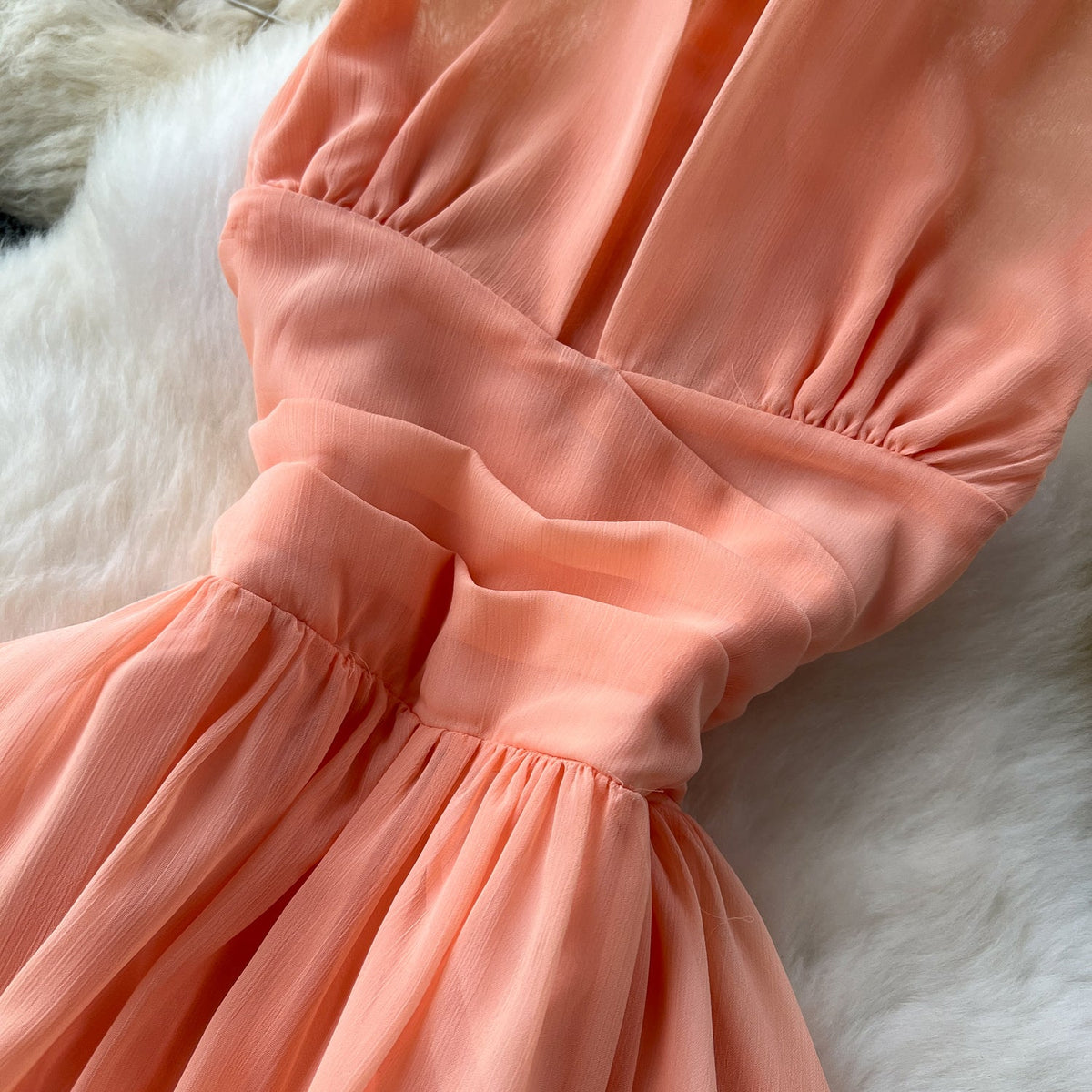 Orange Sleeveless Halter Chiffon Dress