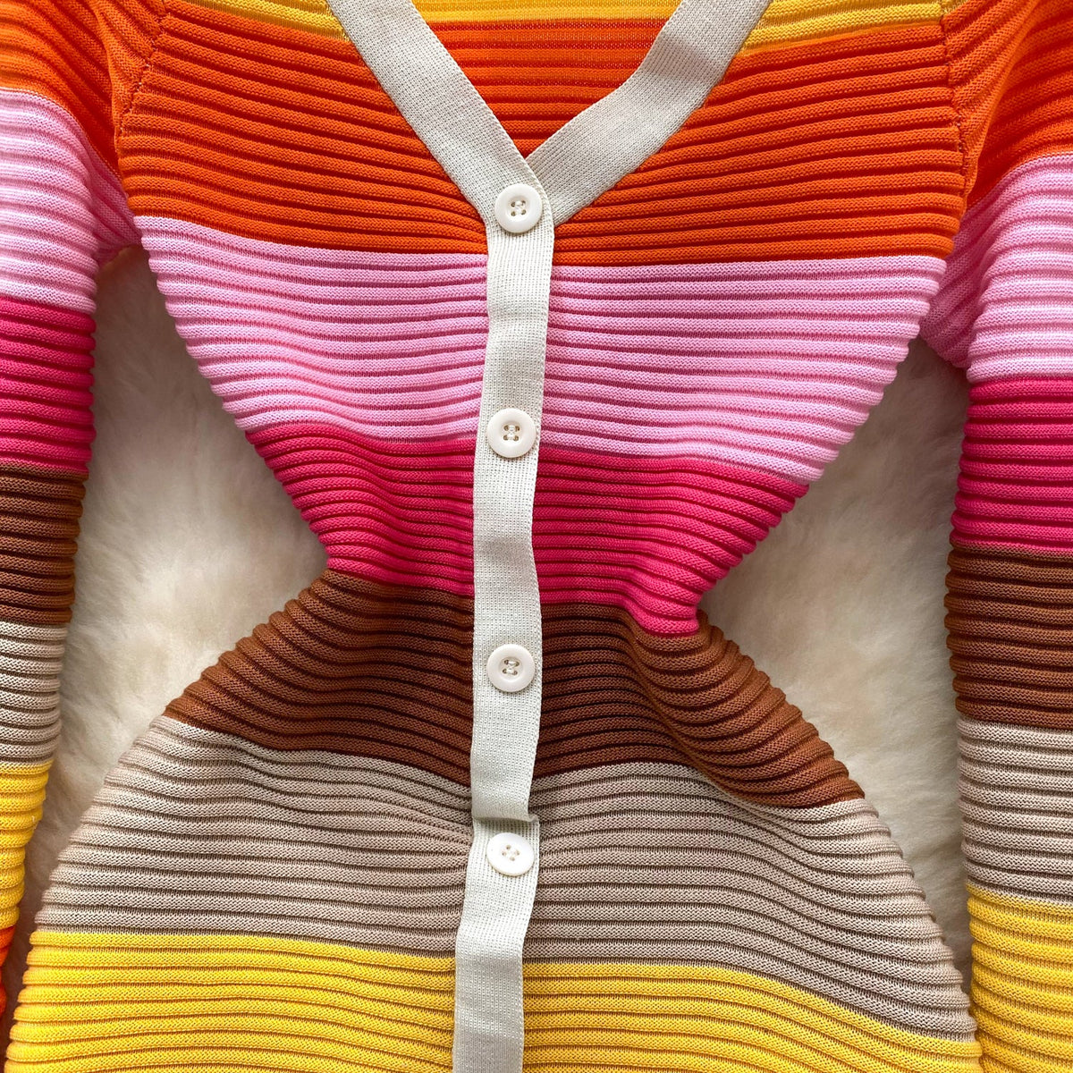 Rainbow Striped Single-breasted Dress