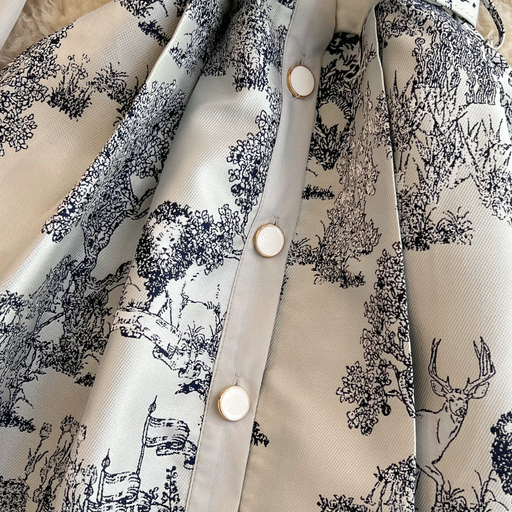 Elegant Ink Painting Printed Shirt Dress