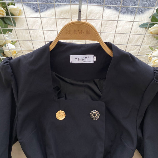 Elegant Double-breasted Black Suit Dress