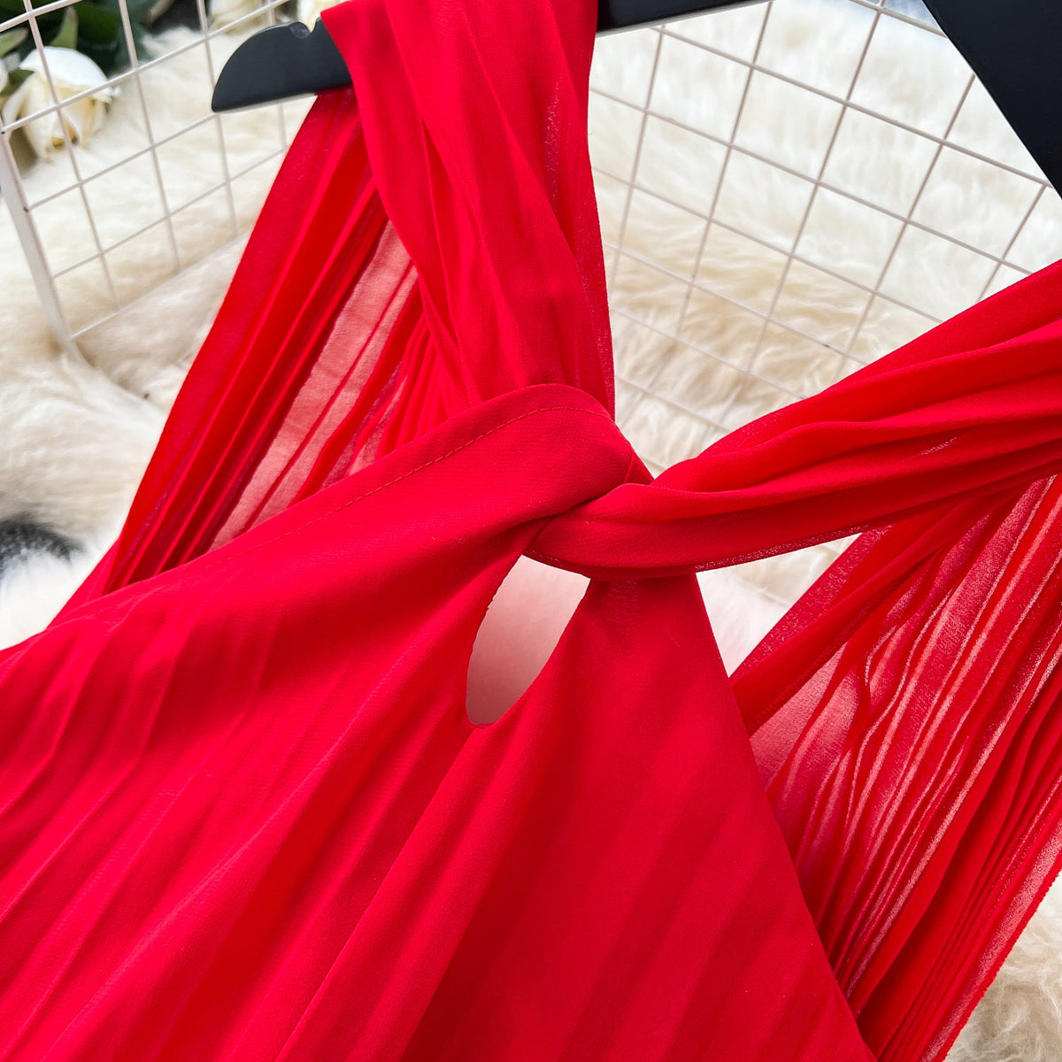 Solid Color Knotted Halter Dress