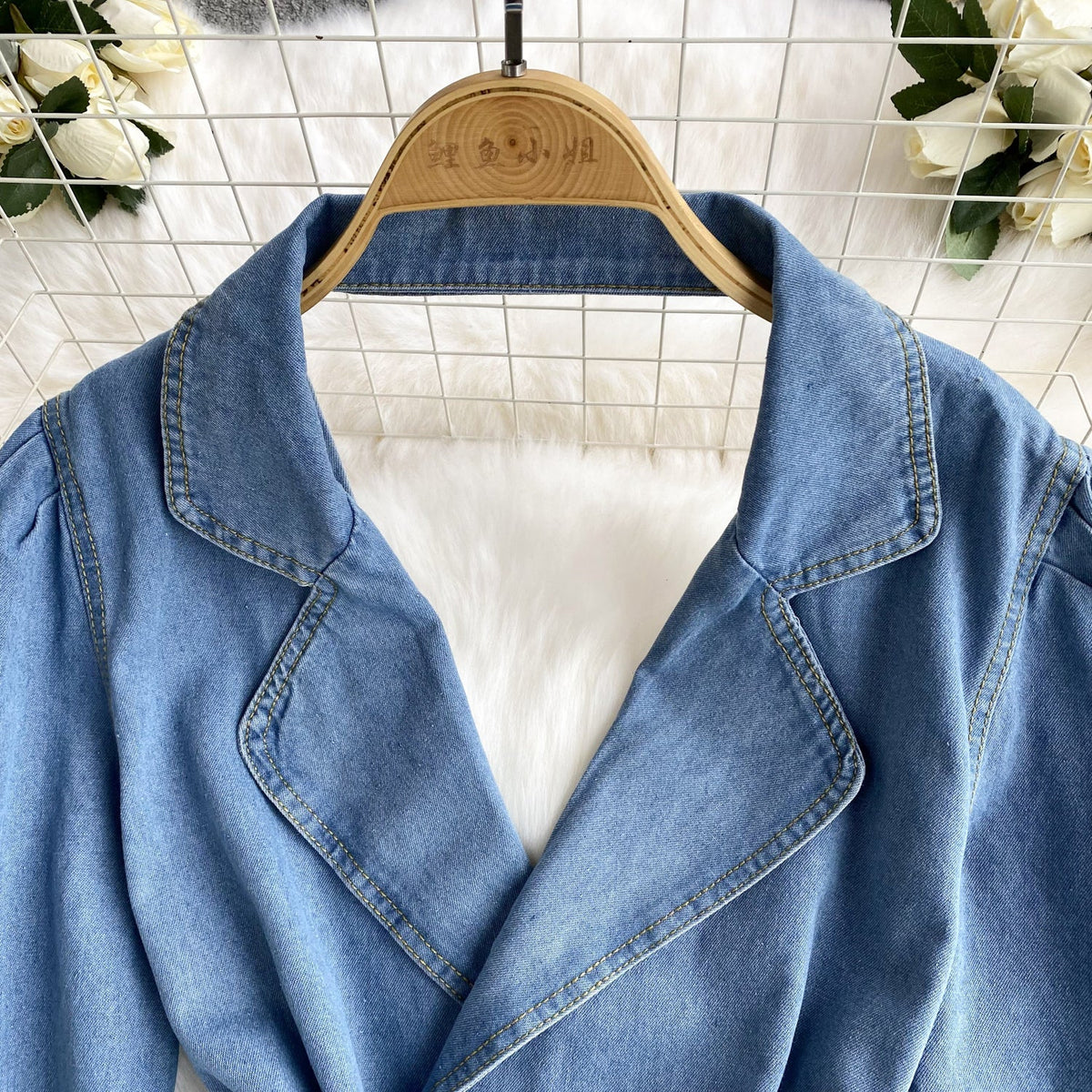 Backless Double-breasted Denim Dress