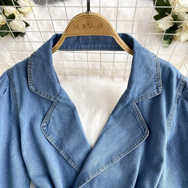 Backless Double-breasted Denim Dress