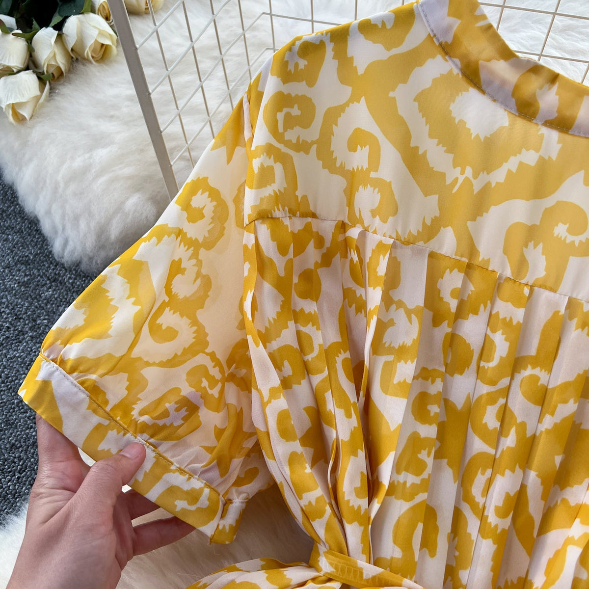 Floral Printed Pleated Chiffon Dress