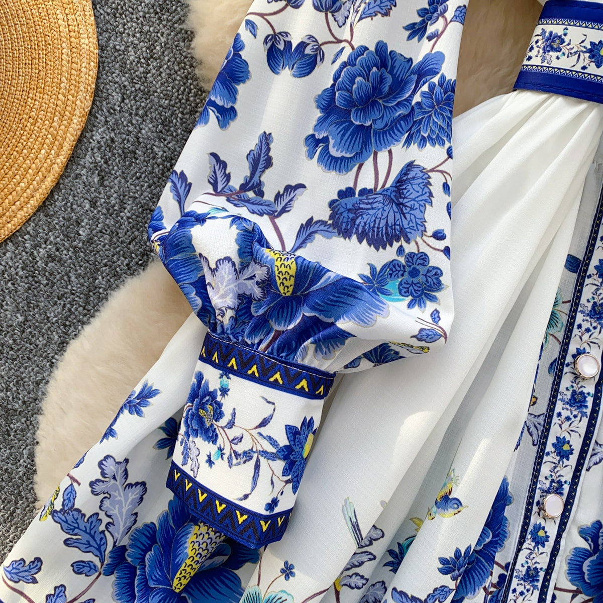Suit Collar Printed V-neck Shirt Dress